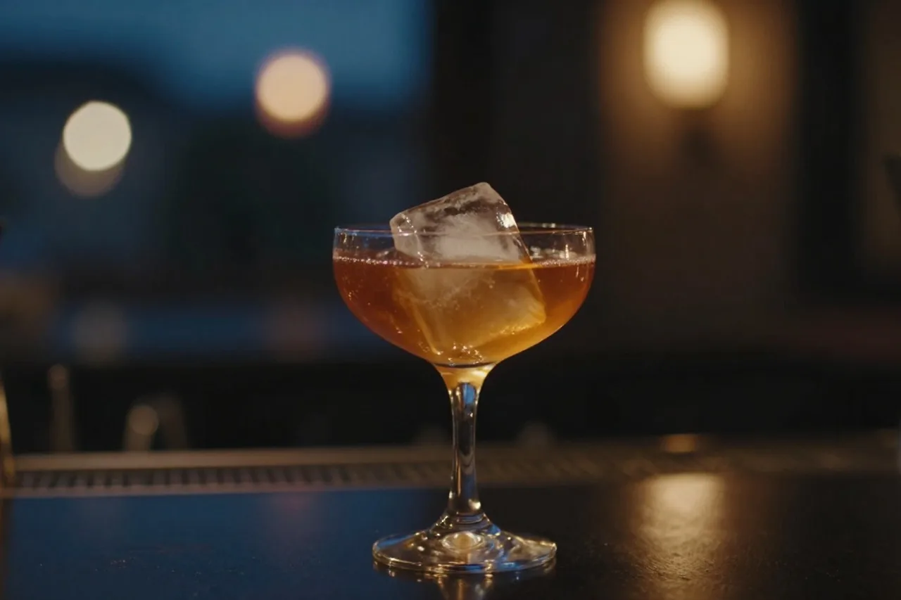 Cocktail ambré Le Hibou servi dans une coupe