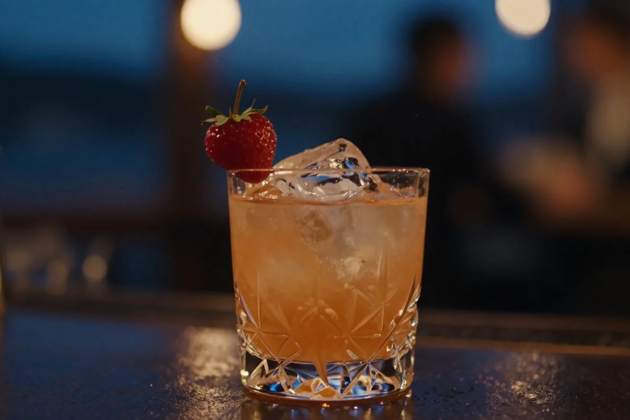 Détail d'un verre en cristal avec garniture et glace